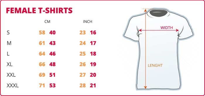 female led shirts size table